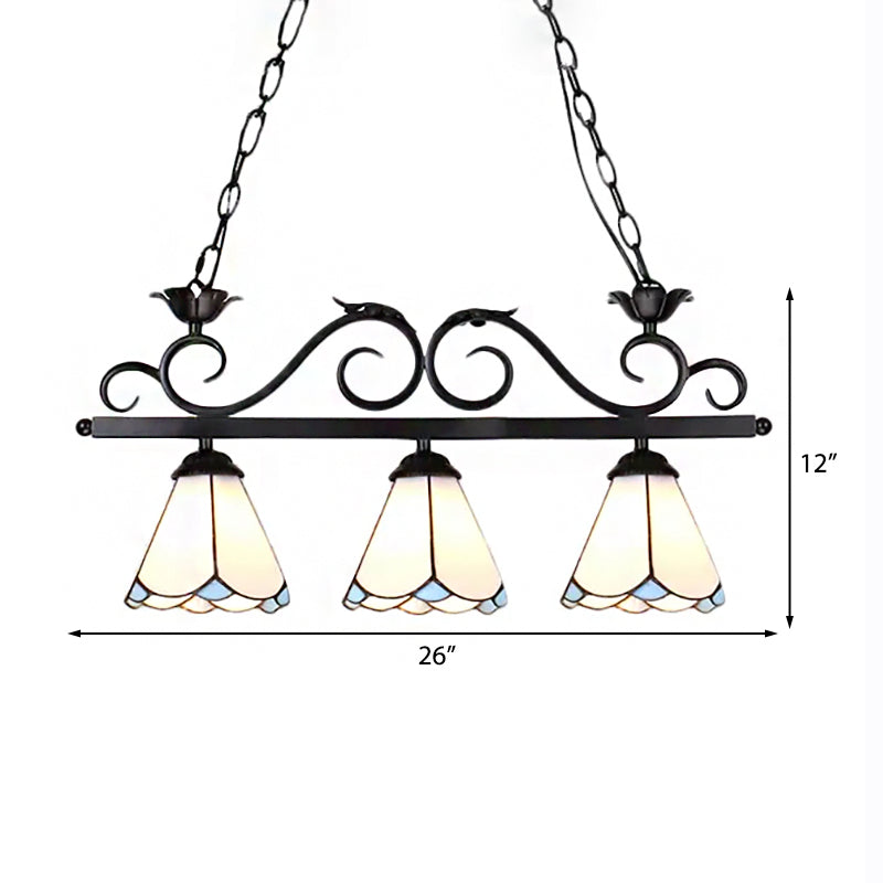 White Conic Shade Island Chandelier Light Tiffany Style - Rebooters