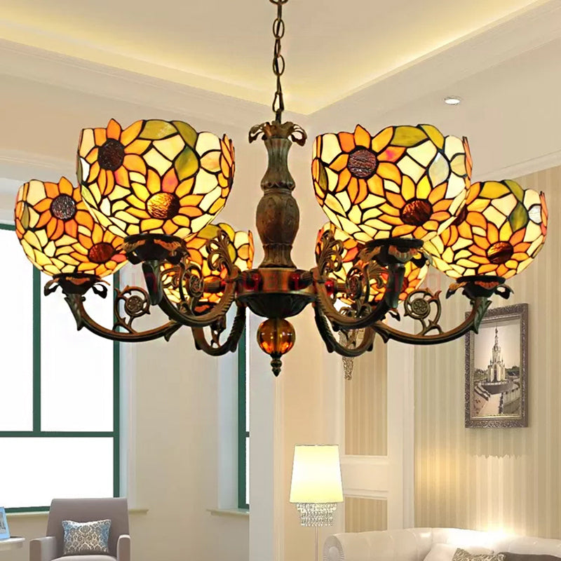 Large Chandeliers for Living Room, 6-Lights Tiffany Style - Rebooters