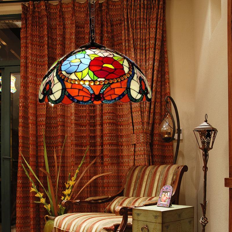 3 Bulbs Bloom Ceiling Lamp Victorian Stained Glass Pendant - Rebooters