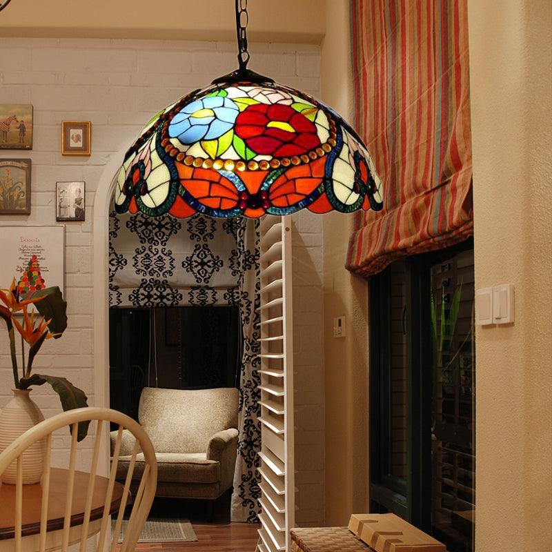 3 Bulbs Bloom Ceiling Lamp Victorian Stained Glass Pendant - Rebooters