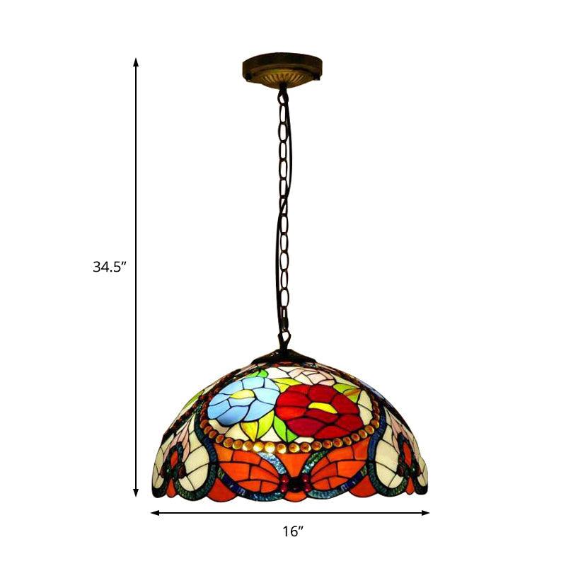 3 Bulbs Bloom Ceiling Lamp Victorian Stained Glass Pendant - Rebooters