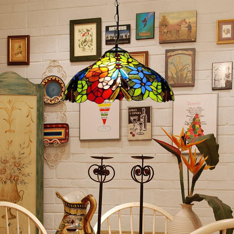 3 Bulbs Bloom Ceiling Lamp Victorian Stained Glass Pendant - Rebooters