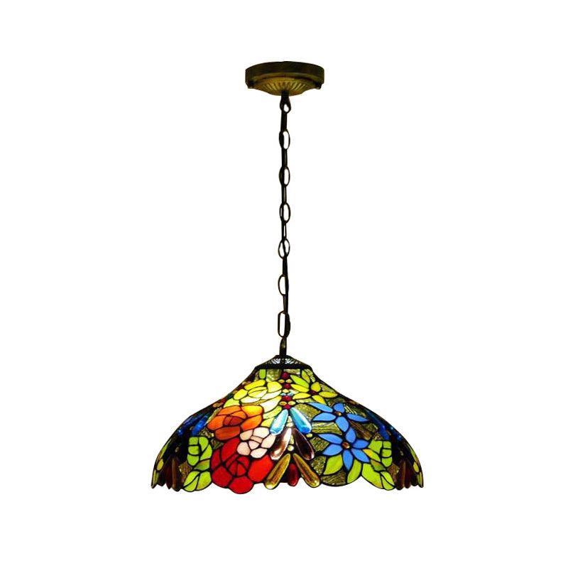 3 Bulbs Bloom Ceiling Lamp Victorian Stained Glass Pendant - Rebooters
