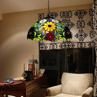 3 Bulbs Bloom Ceiling Lamp Victorian Stained Glass Pendant - Rebooters