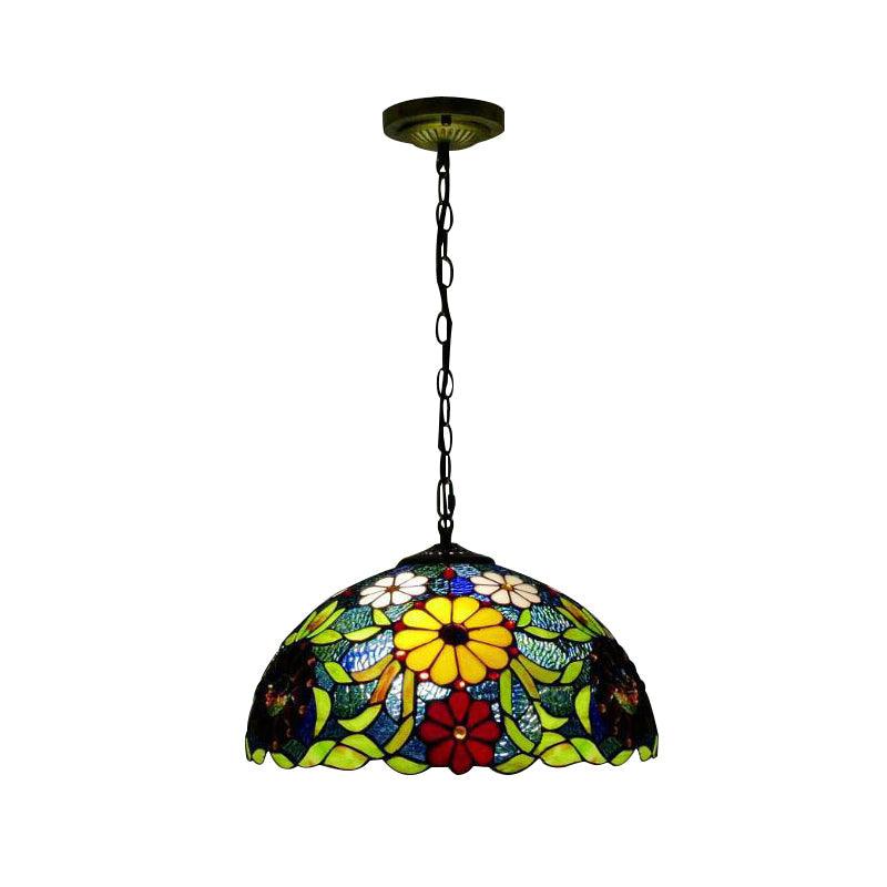 3 Bulbs Bloom Ceiling Lamp Victorian Stained Glass Pendant - Rebooters