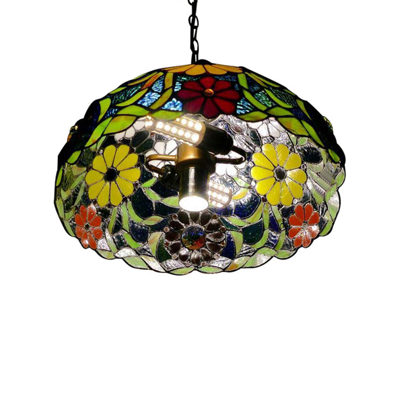 3 Bulbs Bloom Ceiling Lamp Victorian Stained Glass Pendant - Rebooters