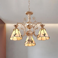 3/5-Light Conic Pendant Chandelier Mission White Stained Glass - Rebooters