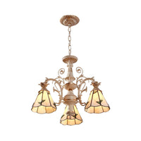 3/5-Light Conic Pendant Chandelier Mission White Stained Glass - Rebooters