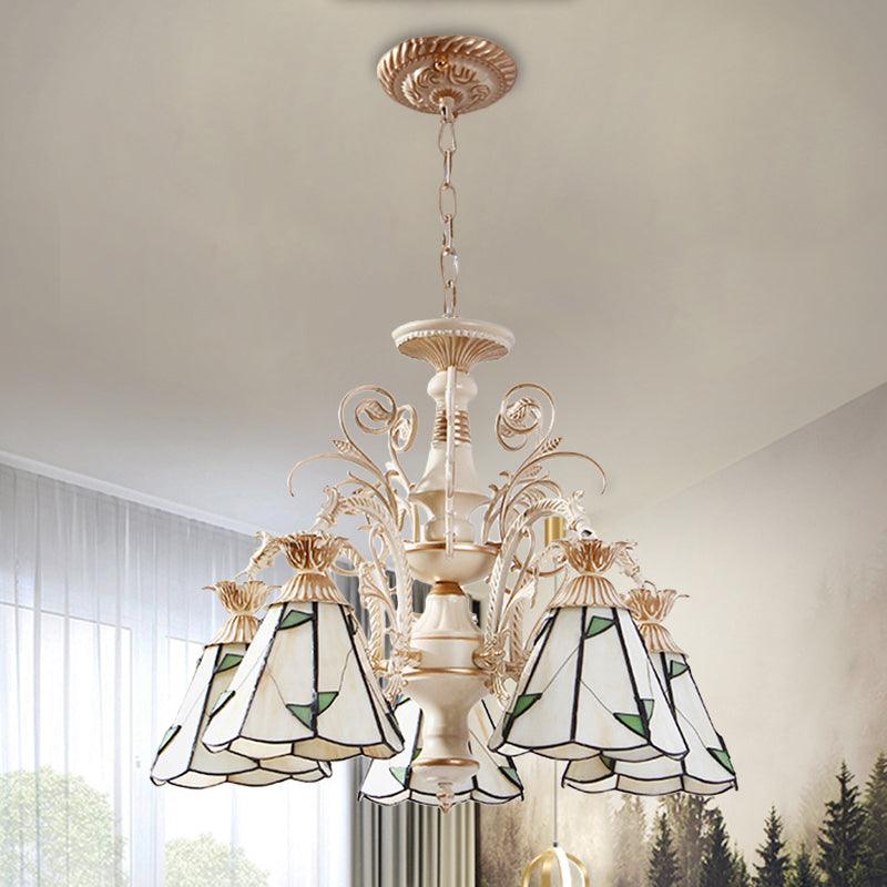 3/5-Light Conic Pendant Chandelier Mission White Stained Glass - Rebooters