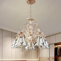3/5-Light Conic Pendant Chandelier Mission White Stained Glass - Rebooters