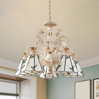 3/5-Light Conic Pendant Chandelier Mission White Stained Glass - Rebooters