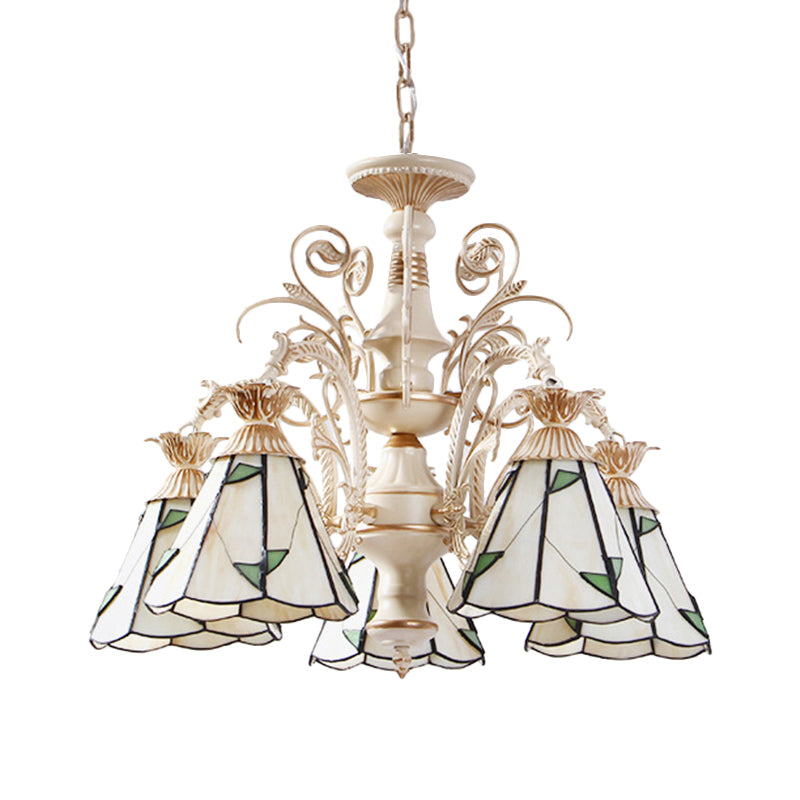 3/5-Light Conic Pendant Chandelier Mission White Stained Glass - Rebooters