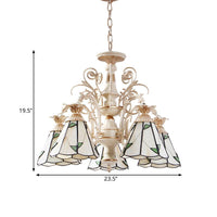 3/5-Light Conic Pendant Chandelier Mission White Stained Glass - Rebooters