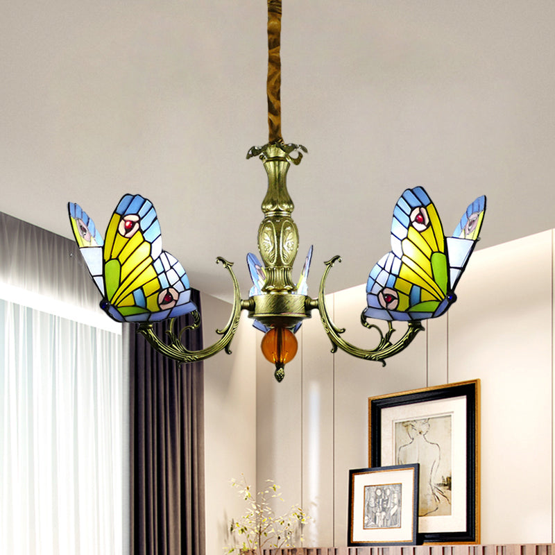 Butterfly Stained Glass Chandelier Lamp Tiffany 3/5 Bulbs - Rebooters