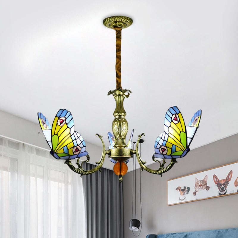 Butterfly Stained Glass Chandelier Lamp Tiffany 3/5 Bulbs - Rebooters