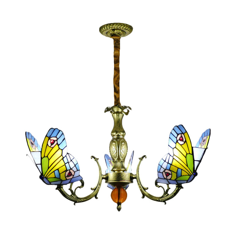 Butterfly Stained Glass Chandelier Lamp Tiffany 3/5 Bulbs - Rebooters