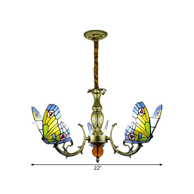 Butterfly Stained Glass Chandelier Lamp Tiffany 3/5 Bulbs - Rebooters