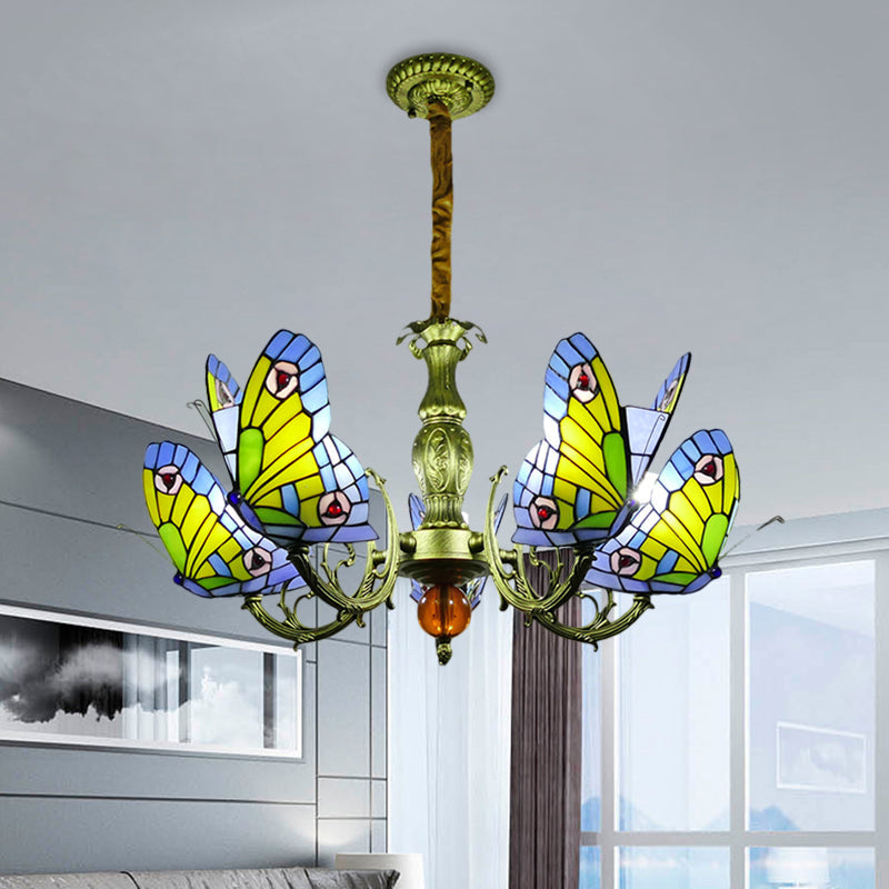 Butterfly Stained Glass Chandelier Lamp Tiffany 3/5 Bulbs - Rebooters