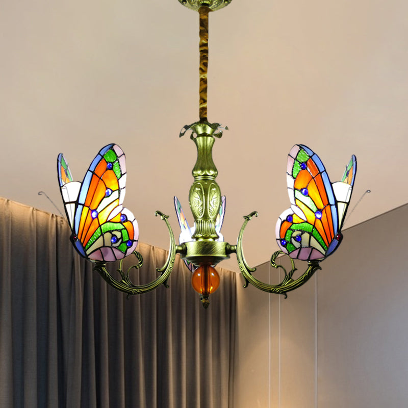 Butterfly Stained Glass Chandelier Lamp Tiffany 3/5 Bulbs - Rebooters