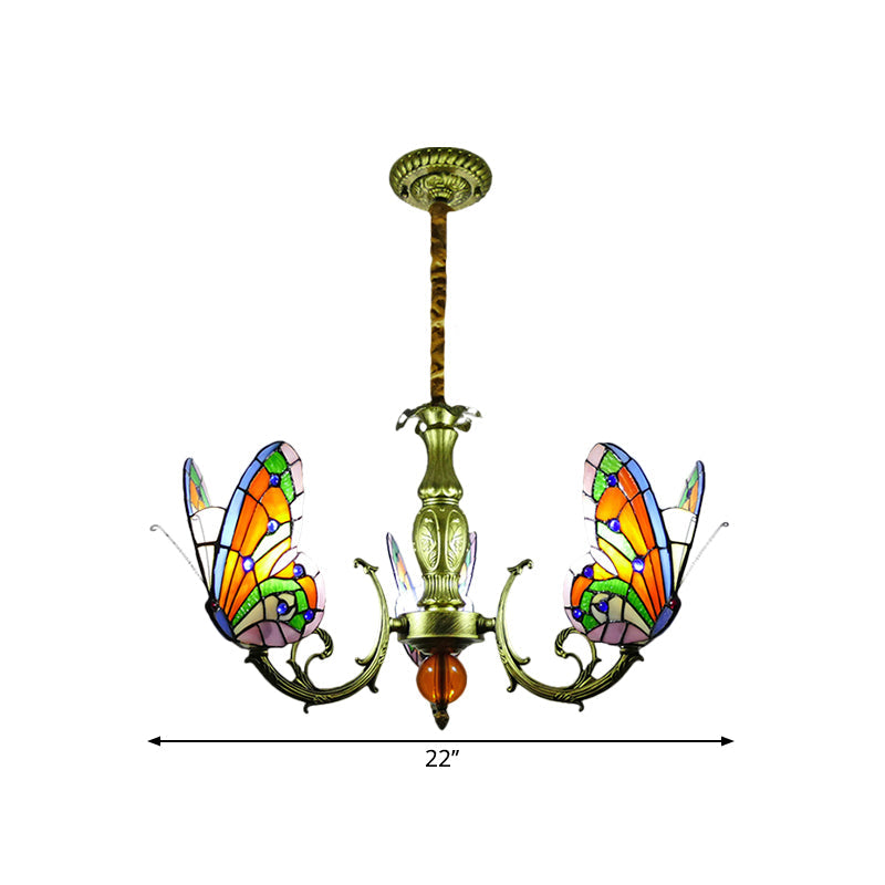 Butterfly Stained Glass Chandelier Lamp Tiffany 3/5 Bulbs - Rebooters