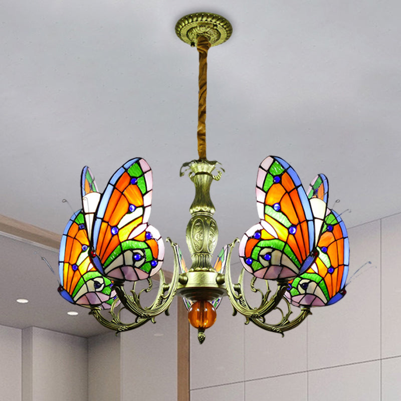 Butterfly Stained Glass Chandelier Lamp Tiffany 3/5 Bulbs - Rebooters