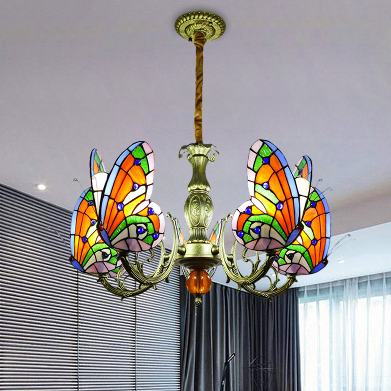 Butterfly Stained Glass Chandelier Lamp Tiffany 3/5 Bulbs - Rebooters