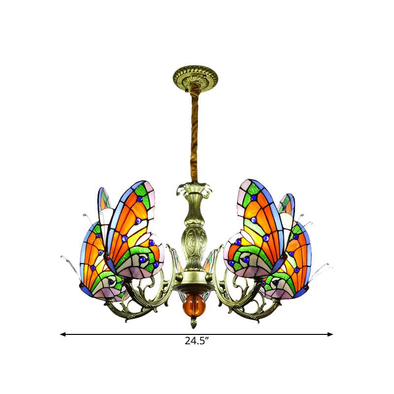 Butterfly Stained Glass Chandelier Lamp Tiffany 3/5 Bulbs - Rebooters