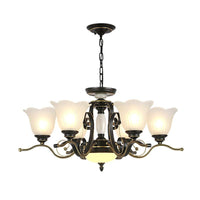 3/6 Heads Blossom Chandelier Lamp Traditional Black Opaline Glass - Rebooters