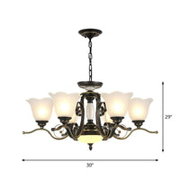 3/6 Heads Blossom Chandelier Lamp Traditional Black Opaline Glass - Rebooters