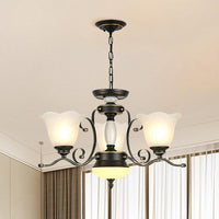 3/6 Heads Blossom Chandelier Lamp Traditional Black Opaline Glass - Rebooters