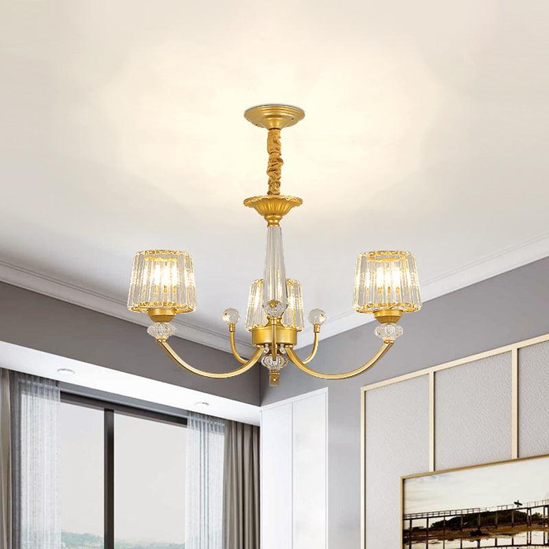 Barrel Dining Room Chandelier Lighting Crystal Block 3/6 Lights Modern Pendant Gold - Rebooters