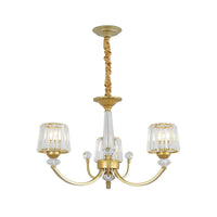 Barrel Dining Room Chandelier Lighting Crystal Block 3/6 Lights Modern Pendant Gold - Rebooters