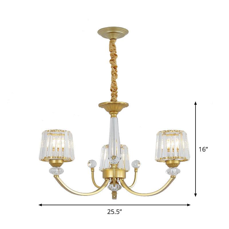 Barrel Dining Room Chandelier Lighting Crystal Block 3/6 Lights Modern Pendant Gold - Rebooters
