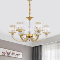 Barrel Dining Room Chandelier Lighting Crystal Block 3/6 Lights Modern Pendant Gold - Rebooters
