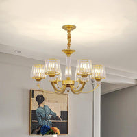 Barrel Dining Room Chandelier Lighting Crystal Block 3/6 Lights Modern Pendant Gold - Rebooters