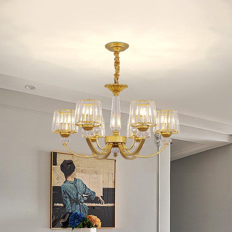 Barrel Dining Room Chandelier Lighting Crystal Block 3/6 Lights Modern Pendant Gold - Rebooters