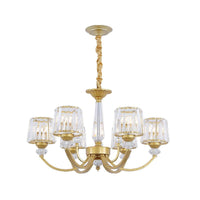 Barrel Dining Room Chandelier Lighting Crystal Block 3/6 Lights Modern Pendant Gold - Rebooters