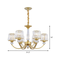 Barrel Dining Room Chandelier Lighting Crystal Block 3/6 Lights Modern Pendant Gold - Rebooters