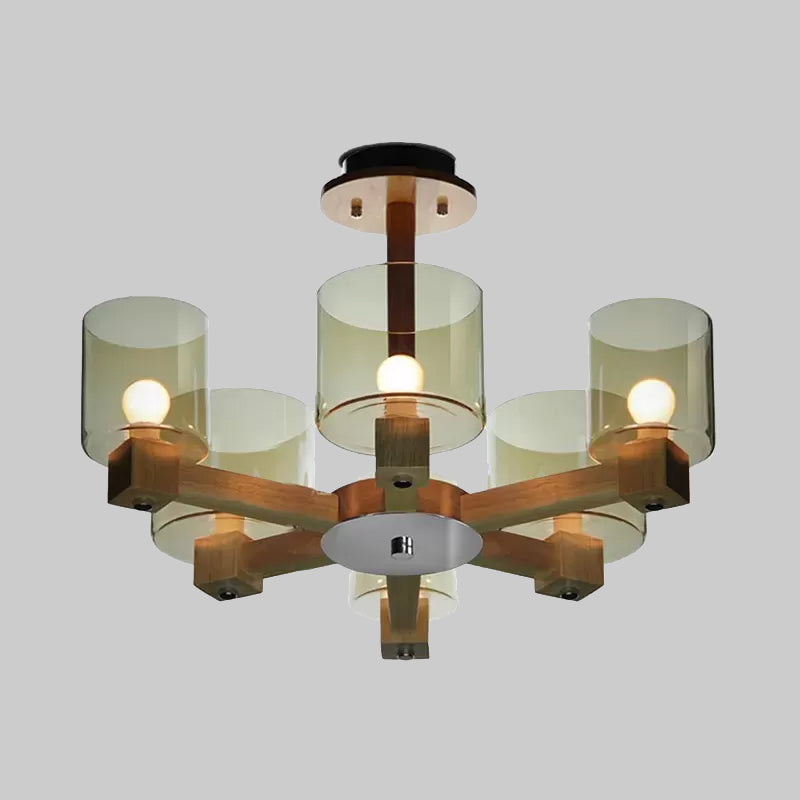 Wood Cylinder Chandelier Light with Radial Design 4/6/8 Lights - Rebooters