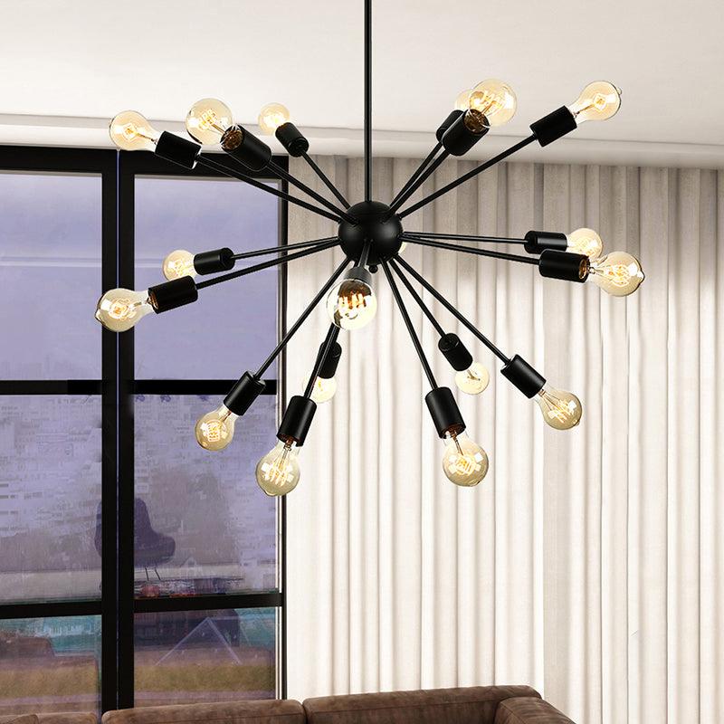 Sputnik Dining Room Chandelier Light Fixture Vintage Style Metal Multi Light Pendant Lamp in Black - Rebooters