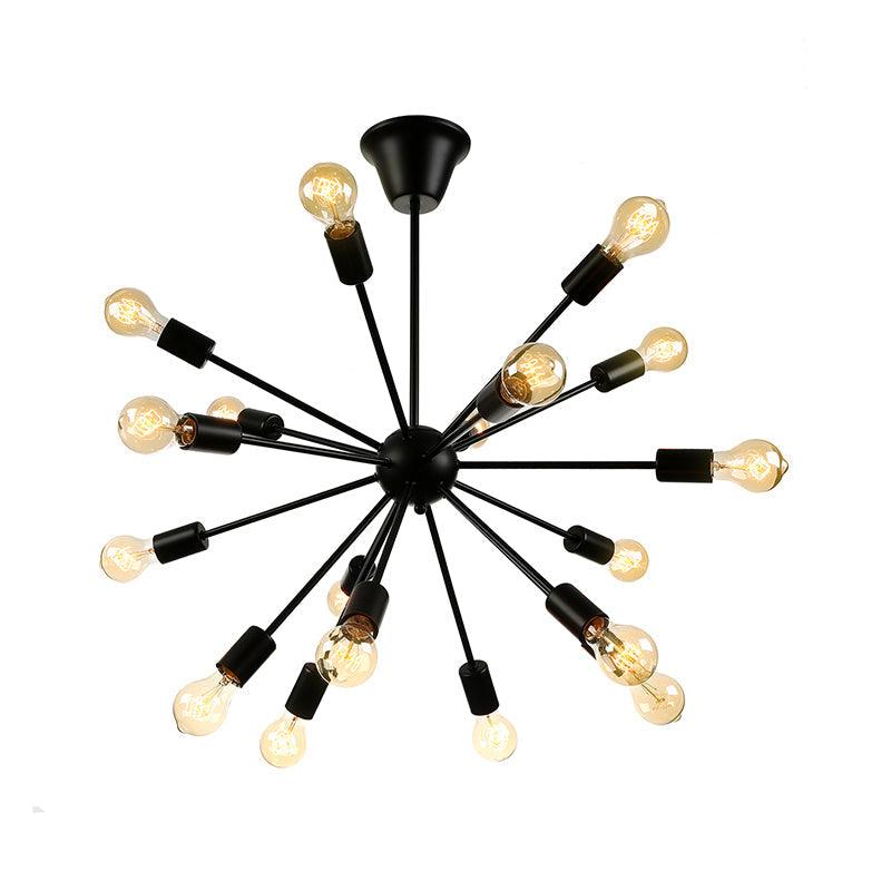 Sputnik Dining Room Chandelier Light Fixture Vintage Style Metal Multi Light Pendant Lamp in Black - Rebooters