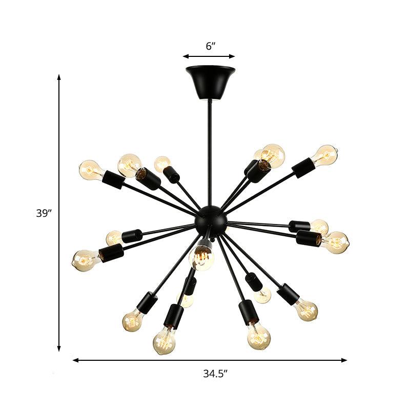 Sputnik Dining Room Chandelier Light Fixture Vintage Style Metal Multi Light Pendant Lamp in Black - Rebooters
