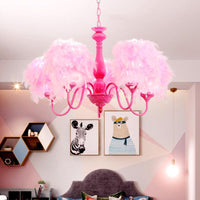 5 Lights Pink Curvy Arm Chandelier Lamp Kids Metal Lighting - Rebooters