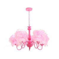 5 Lights Pink Curvy Arm Chandelier Lamp Kids Metal Lighting - Rebooters