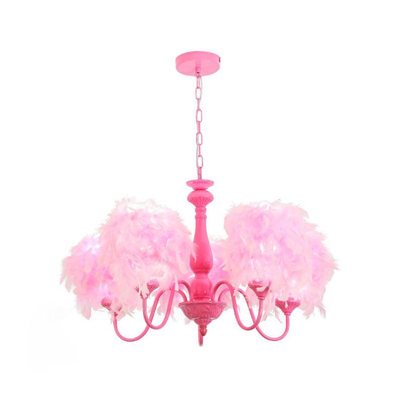 5 Lights Pink Curvy Arm Chandelier Lamp Kids Metal Lighting - Rebooters
