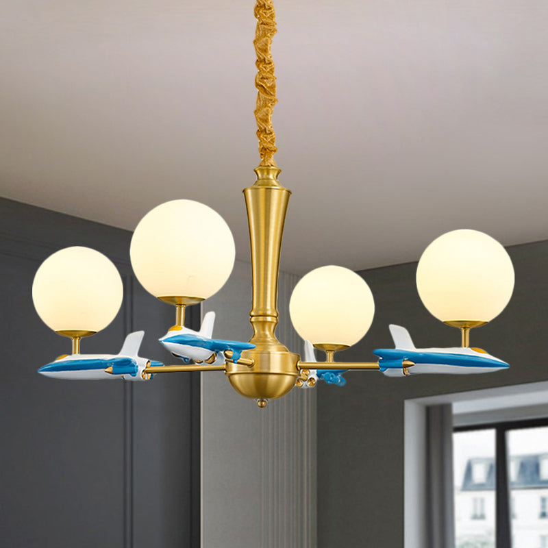 Kids Spherical Suspension Lamp Opaque Glass 4 Lights Chandelier - Rebooters