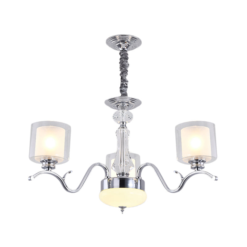 3 Bulbs Chrome Dual Cylinder Chandelier Modern Clear Glass - Rebooters