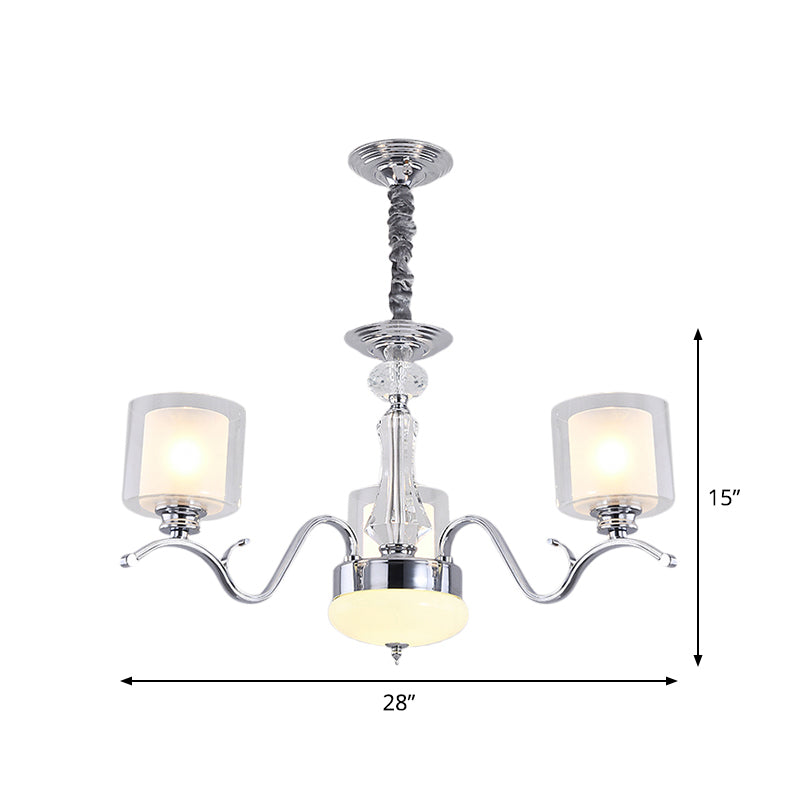 3 Bulbs Chrome Dual Cylinder Chandelier Modern Clear Glass - Rebooters