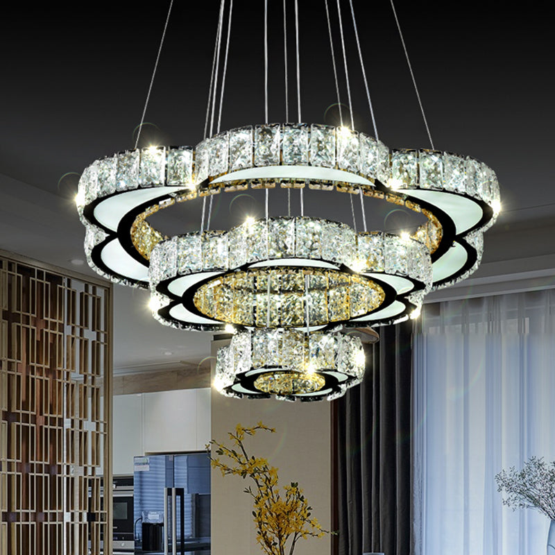 3-Tier Flower Dining Room Chandelier LED Stainless-Steel Light - Rebooters