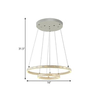 2-Tier Hoop Dining Room Down Lighting Metallic LED Minimalist Pendant Chandelier in White - Rebooters